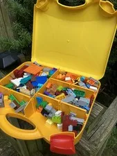 LEGO Yellow Carrying Case Hard Plastic Storage Box with Middle Dividers W/ Legos