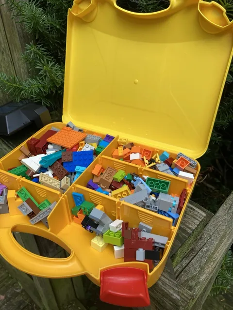 LEGO Yellow Carrying Case Hard Plastic Storage Box with Middle Dividers W/ Legos