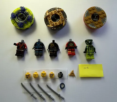 LEGO Minifigure Parts Bulk Lot: NINJAGO Spinners, Torsos, Heads, Swords