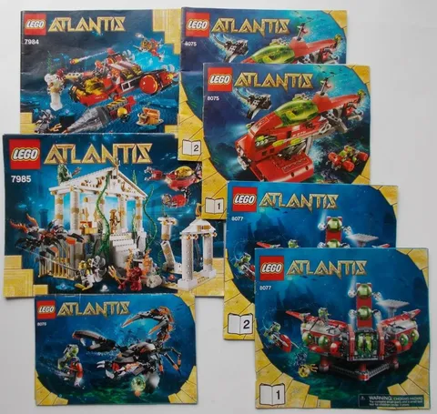 7 Lego Atlantis Manuals 7984, 7985, 8075 (1+2), 8076, 8077 (1+2) No Legos