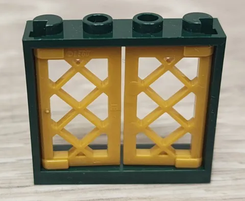 Lego 60594 Dark Green Window 1 x 4 x 3 With Pearl Gold Lattice Shutters 60607