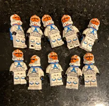 LEGO Star Wars Clone Trooper Minifigure Lot (10) White/Blue, Orange Helmets