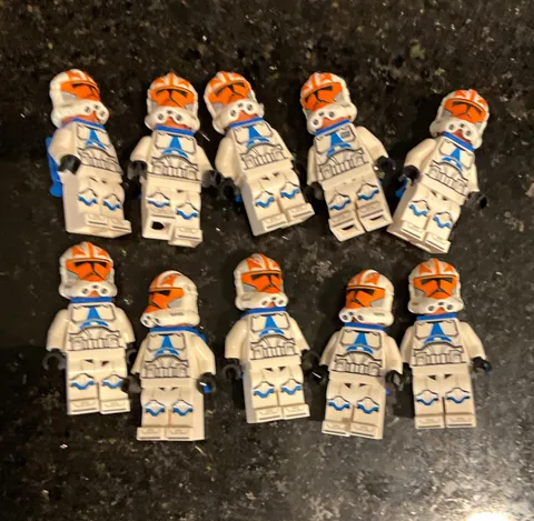 LEGO Star Wars Clone Trooper Minifigure Lot (10) White/Blue, Orange Helmets