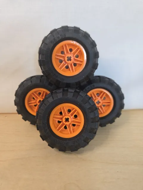 Lego Technic Off Road Wheels And Tires Set of 4- Orange Rims
