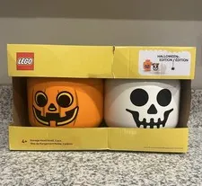 LEGO Storage Head Small 2 Pcs Halloween Edition Pumpkin Skeleton New in Box