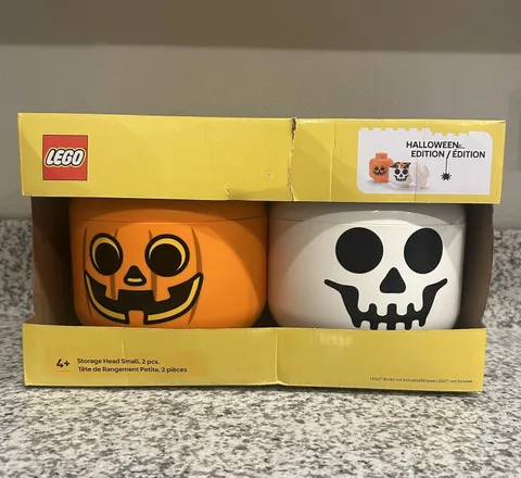 LEGO Storage Head Small 2 Pcs Halloween Edition Pumpkin Skeleton New in Box