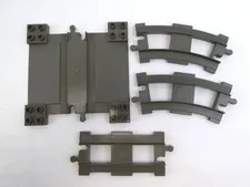 Lego Duplo 4 Train Track Old Dark Gray 1 Straight, 2 Curved, 1 Ramp for Crossing
