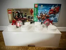 Christmas Lego Lot - Santa’s Sleigh, Dickens Book, Ornaments (2) & Lrg Lego Box