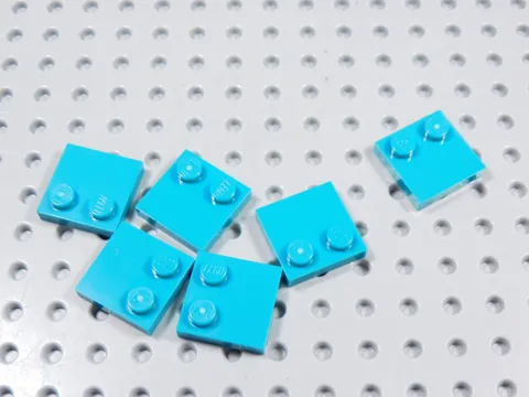 LEGO Lot of 6 Bright Bluish Green 2x2 Smooth Plates w/ 2 Studs on Edge BM