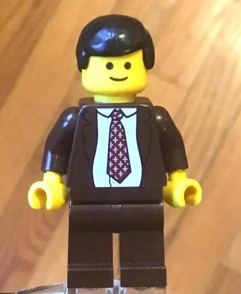 LEGO Minifig Businessman Manager  Lawyer Salesman, Dark Brown Suit, Black Hair