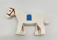 Lego White Horse With Dark Orange Brown Bridle Pattern - Castle Knights Animal