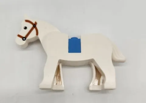 Lego White Horse With Dark Orange Brown Bridle Pattern - Castle Knights Animal