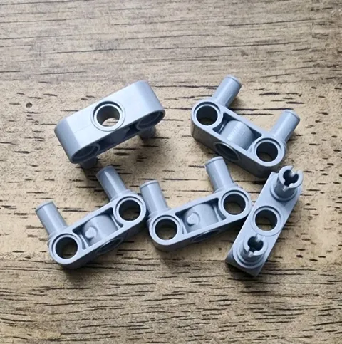 LEGO Light Bluish Gray Technic, Pin Connector Perpendicular 3L, 2 Pins. QTY 5. 