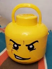 RARE LEGO Head Storage Mad Angry Face 2010 Yellow Large Container/Case W/ Legos