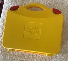 LEGO Yellow Carrying Case With Handle, 4 Compartments, assorted LEGO pieces