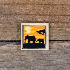 LEGO Tan Tile 2 x 2 with 2 Elephants, Tree and Sunset Pattern 3068pb1644