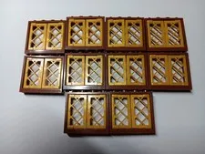 LEGO LOT 10 REDDISH BROWN WINDOW FRAMES 1X4X3 GOLD LATTICE PANES #60594
