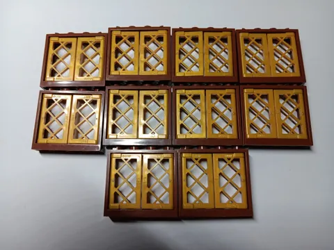 LEGO LOT 10 REDDISH BROWN WINDOW FRAMES 1X4X3 GOLD LATTICE PANES #60594