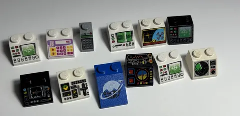 LEGO Lot of 12 Sloped Bricks printed pattern Control Panel Space Computer (#9)