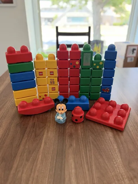 Vintage LEGO Duplo Primo Toddler Baby Lot of 49 Rattles Blocks Mickey Mouse Etc