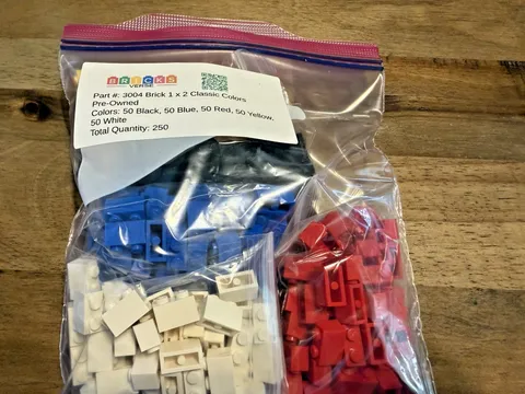 250 Genuine LEGO 1x2 Bricks Part 3004 Classic Colors Pre-Owned Bulk Lot