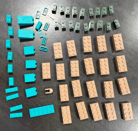 LEGO Brick Lot 63 Pcs - Tan/Dark Turquoise/Dark Green 2x4 Bricks 3001 1x2 2x2 MO