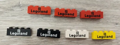 Vtg Lego Legoland Logo Engraved 4x1 Brick Red White Yellow Black Lot Of 7 READ