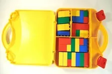 Lego Hard Plastic Carrying Case Yellow Orange Storage Box W/ Dividers AND LEGOs