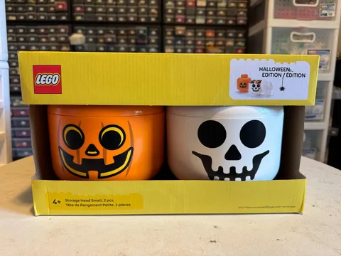 LEGO Storage Head Small 2 Pcs Halloween Edition Pumpkin Skeleton New in Box