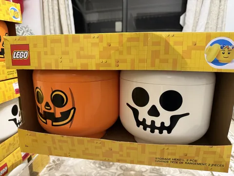 LEGO Halloween Storage Heads 2 Piece Set Pumpkin, Skeleton Large  trick or treat