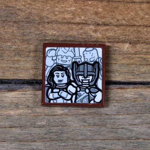 LEGO Marvel Tile 2 x 2 Picture of Thor, Korg, Miek and Valkyrie 3068pb2251