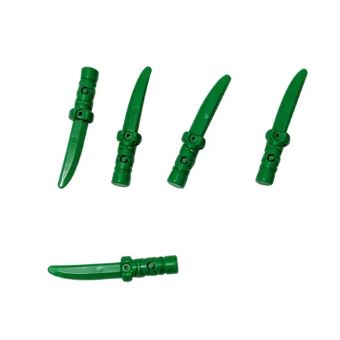 5 NEW LEGO Minifigure, Knife ,Flat Hilt ,Curved Blade, Cross Grip Bright Green