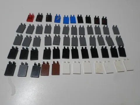 LEGO BULK LOT OF 58 MODIFIED TILES 2X3 WITH 2 CLIPS #30350 MIXED COLORS
