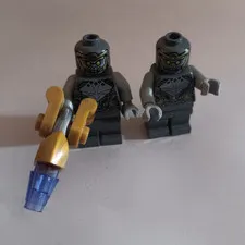 LEGO Minifigure Lot of 2 Dark Gray Characters w/ Gold & Blue Blaster Weapon