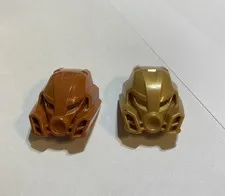 Lego Bionicle Kanohi Mask Of Stone X2 Gold & Dark Orange