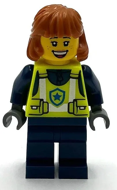 Lego New Police City Officer Female Neon Yellow Safety Vest Blue Legs Minifig