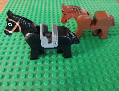 Vintage LEGO Castle Horse Figures Brown W Red Bridle Black W Brown Bridle, Sadle