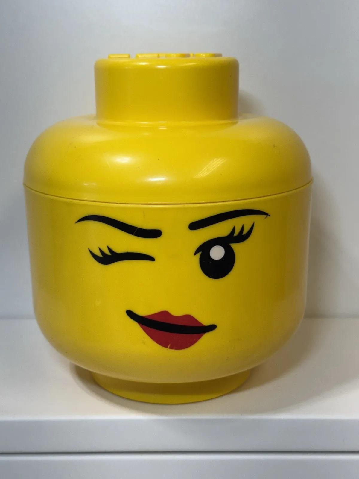 LEGO Small Winking Girl Storage Head Brick Container Girl Winking 8"