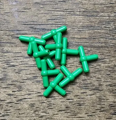 LEGO Bright Green Pneumatic T Piece, (T Bar, Ball in Center). QTY 10. Part 4697b