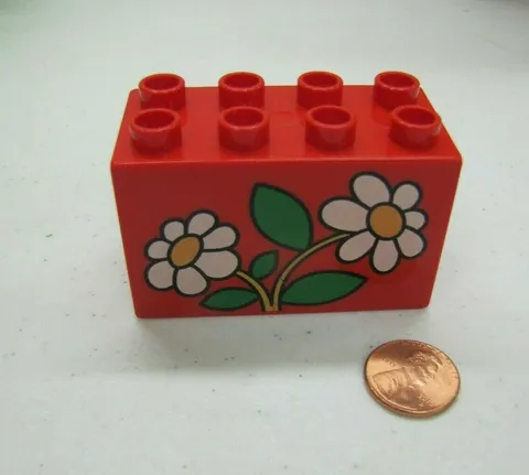 Rare Lego Duplo WHITE FLOWERS Daisies RED BLOCK Specialty Printed Block Part