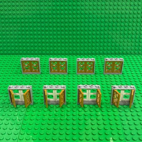 Lego Pearl Gold Pane for Windows (60607) w/ Light Bluish Gray Frame & White Pane