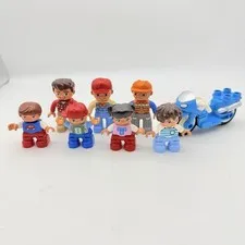 Lego Duplo Lot Of 8 Figure Lot Boy Girl Man Dad Worker Motorcycle