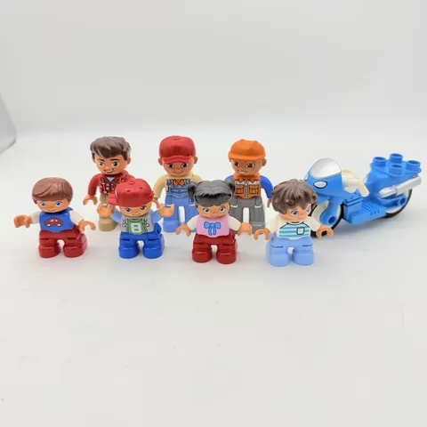 Lego Duplo Lot Of 8 Figure Lot Boy Girl Man Dad Worker Motorcycle