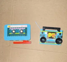 Knockoff Lego MTV Blue Mix Tape Cassette Tape & Boombox Buildable Display Model