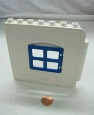 LEGO Duplo WHITE WALL w/ BLUE WINDOW OPENING 1x8x8 House Building Part Hinge #1