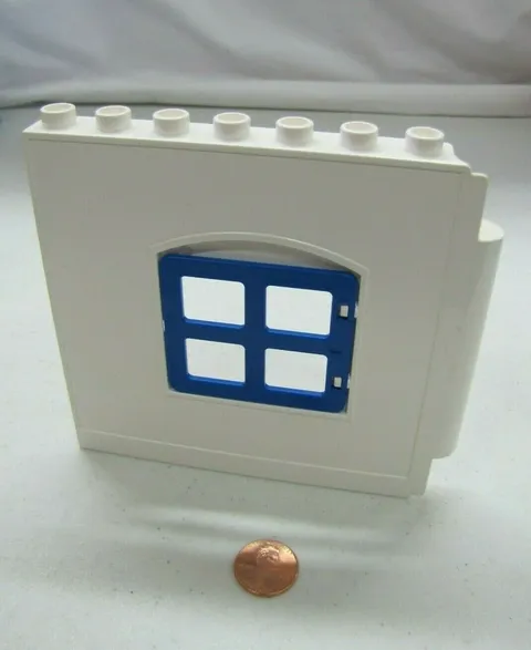 LEGO Duplo WHITE WALL w/ BLUE WINDOW OPENING 1x8x8 House Building Part Hinge #1