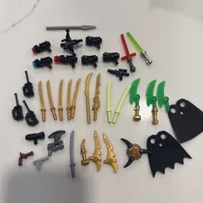 LEGO Minifigure Weapon Accessories Bulk Lot Mixed Colors, Lightsabers & Blasters