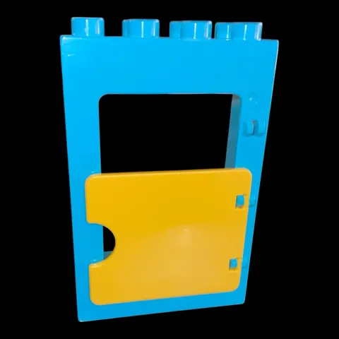 blue Duplo part - door frame with swinging yellow door- combined shipping(WIN30)