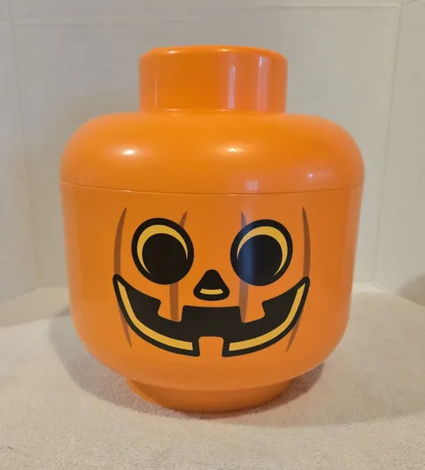 LEGO Large Storage Head Pumpkin Jack O'Lantern Container Halloween Candy Bowl