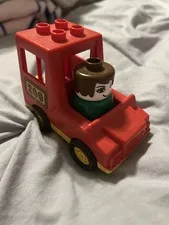 Vintage Lego Duplo Red Zoo Truck Riding Vehicle W/Figure Animal Back Opens 1983 